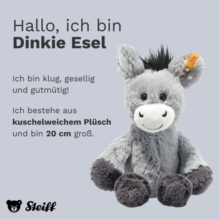 Steiff Kuscheltier Dinkie Esel, Süßes Stofftier mit Kunststoffaugen, Kinder, Jungen & Mädchen, Friends, Plüschtiem – Bild 5