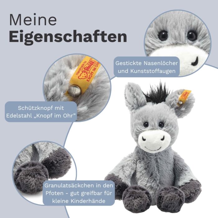 Steiff Kuscheltier Dinkie Esel, Süßes Stofftier mit Kunststoffaugen, Kinder, Jungen & Mädchen, Friends, Plüschtiem – Bild 4